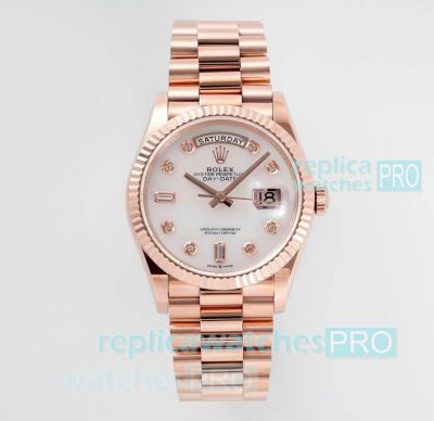 TWS Factory Swiss Replica Rolex DayDate 36 Rose Gold MOP Dial with Diamonds